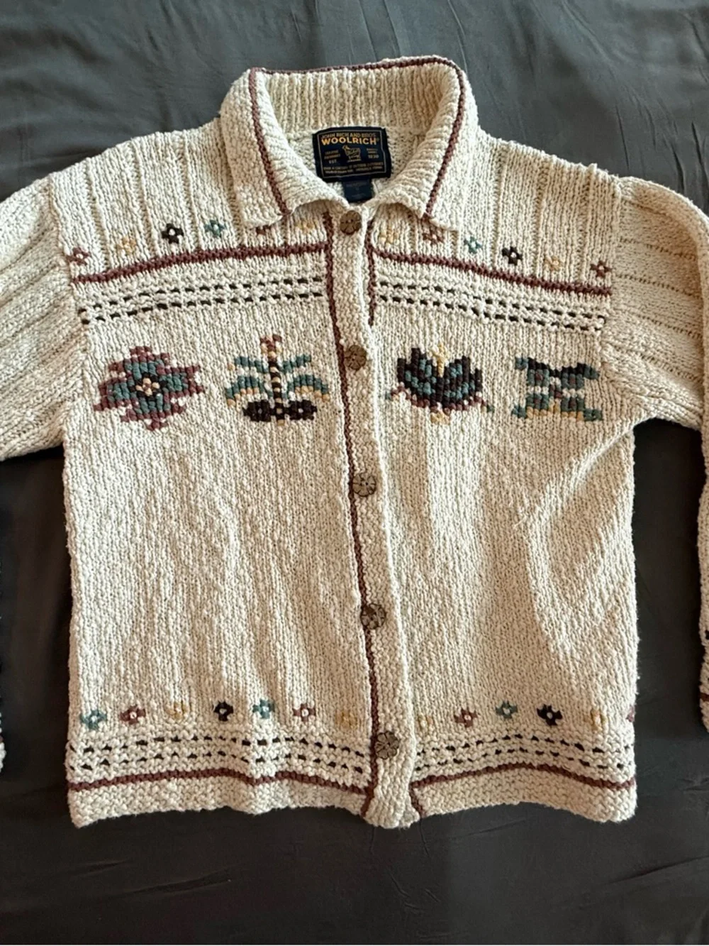 Woolrich Cream Knit Cardigan with Floral Embroidery - Picture 2 of 9